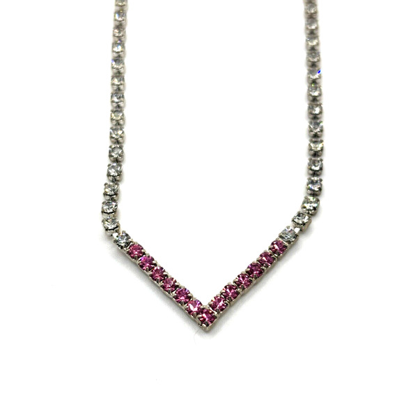 VTG Vintage Rhinestone Necklace Clear Pink J1-3027 - Picture 6 of 11